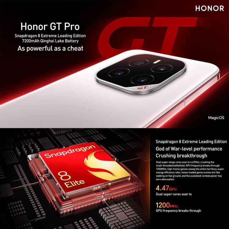 Honor GT Pro, 112GB+512GB, Ultrasonic Fingerprint, 6.78 inch MagicOS 9.0 / Android 15 Snapdragon 8 Elite Octa Core, Network: 5G, NFC, OTG, 12GB+512GB