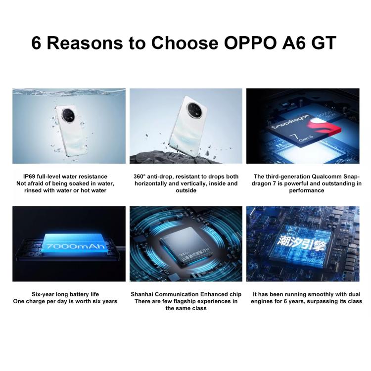 OPPO A6 GT, 8GB+256GB, Screen Fingerprint, 6.8 inch ColorOS 15.0 Android 15 Qualcomm Snapdragon 7 Gen 3 Octa Core, NFC,Network: 5G, A6 GT, 8GB+256GB, 8GB+256GB